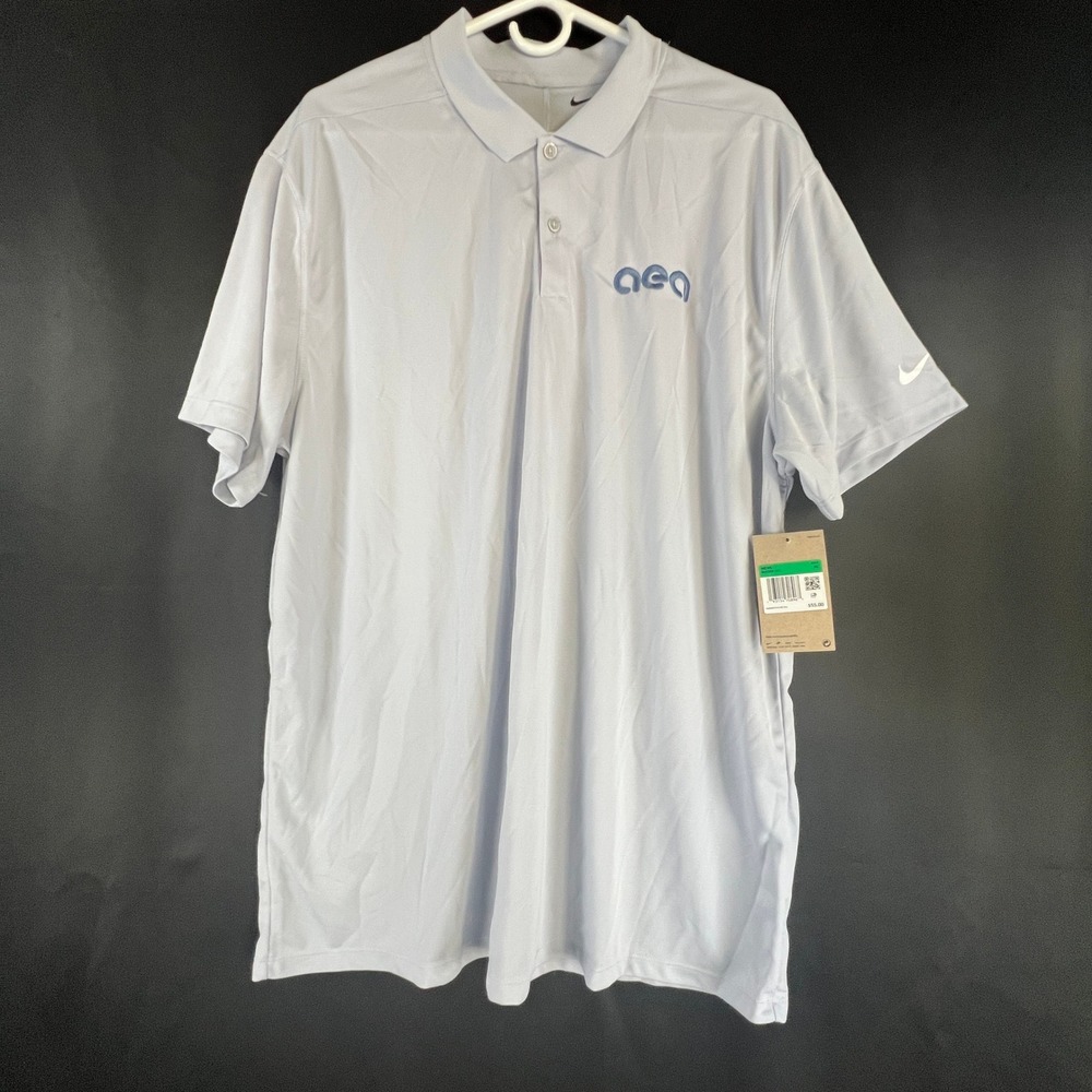 Nike Mens Dri-FIT Golf Polo Shirt‎ XL Blue Grey AEA Logo BV0356-042 NWT